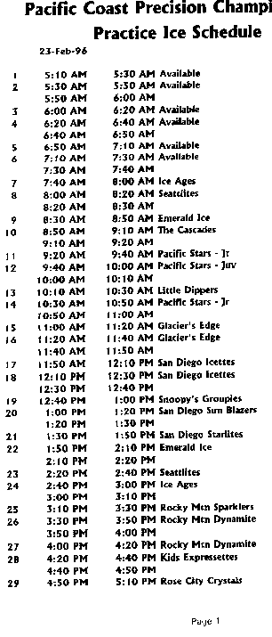 (Page 1 of practice ice schedule)